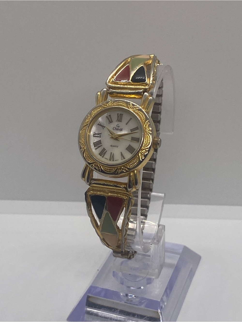 Gold-Tone Women's Tri-Color Inlay Bracelet Watch